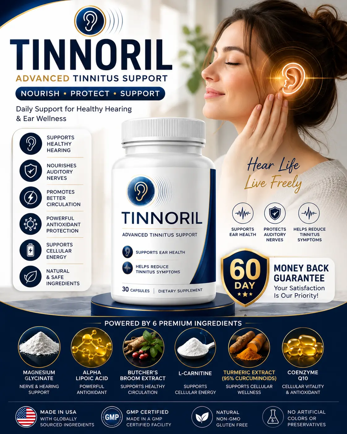 Tinnoril advanced tinnitus support dietary supplement for healthy hearing and ear wellness