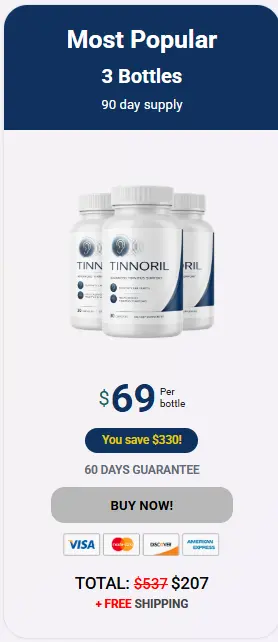 Tinnoril 3-bottle most popular package — 90-day supply with free shipping